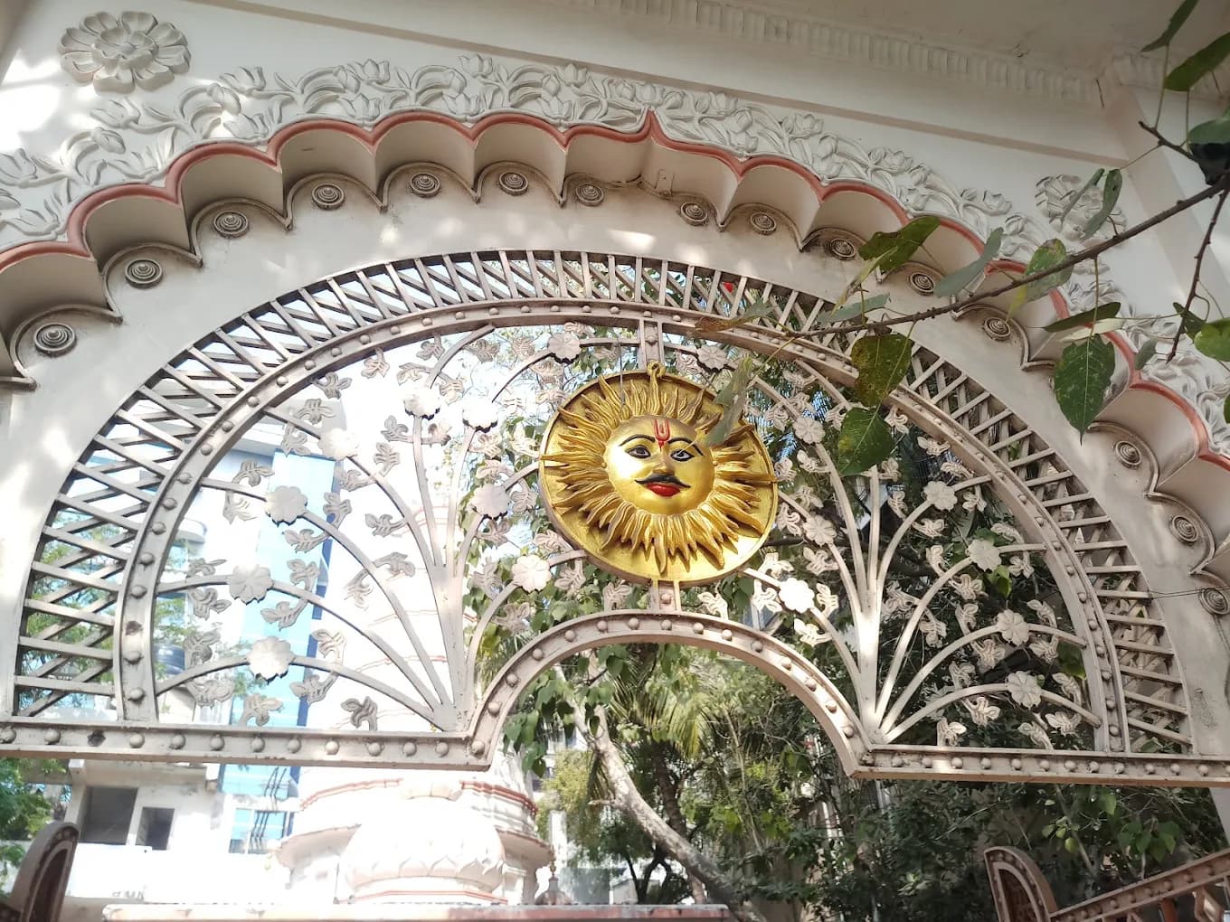 Ornate temple archway with sun motif at Shri Mahakal Bhirva Mandir